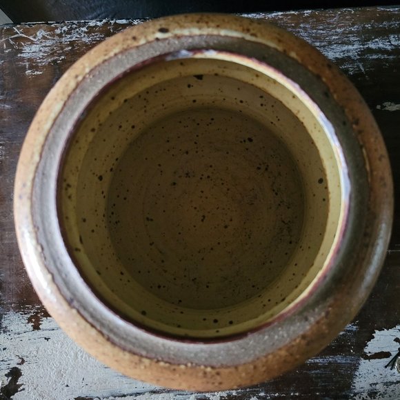 Studio Art Pottery Handmade Speckled Squat Vase MCM Signed Hass - Picture 5 of 8